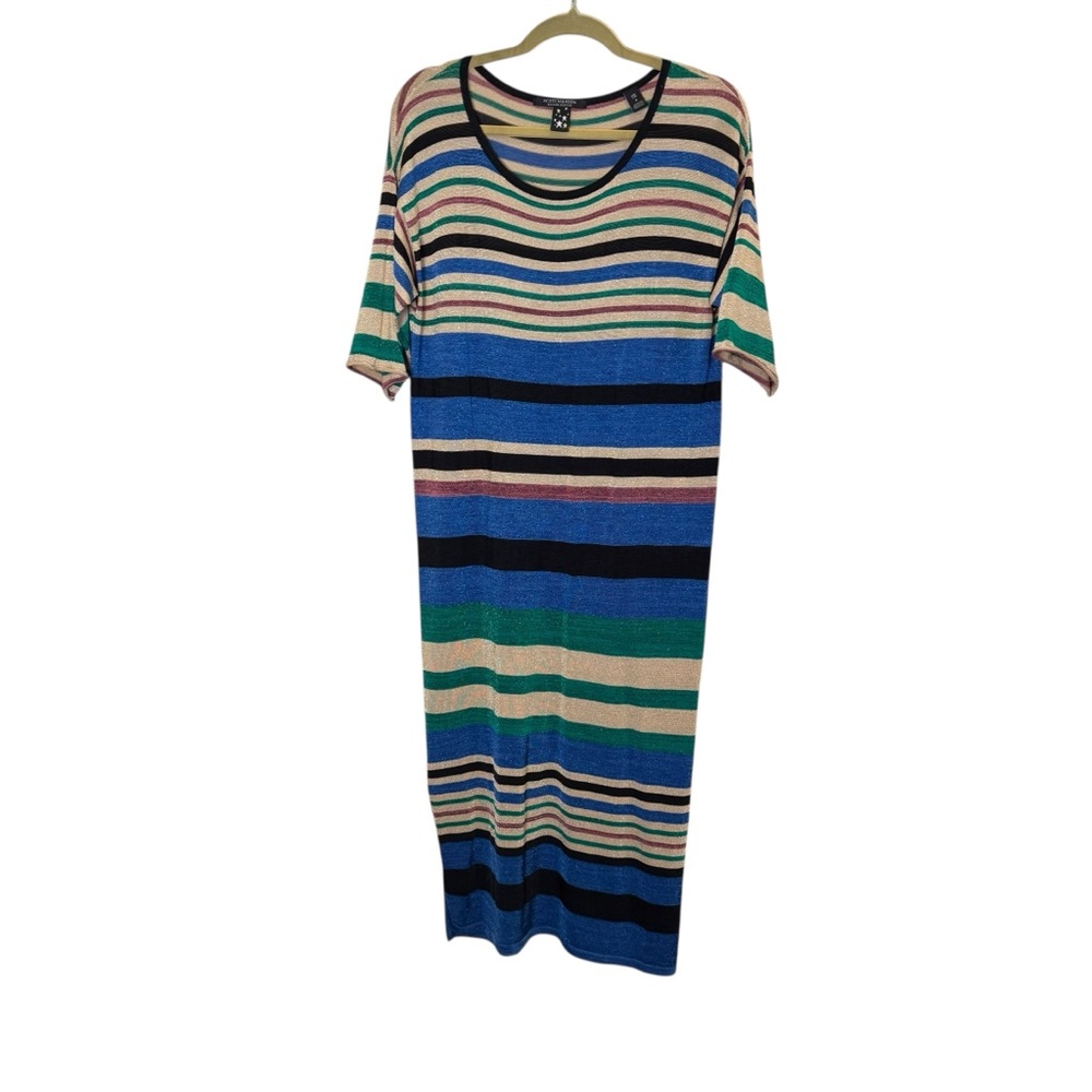 Scotch and Soda Bold Gold Striped Knit Holiday Party Midi Dress sz 3